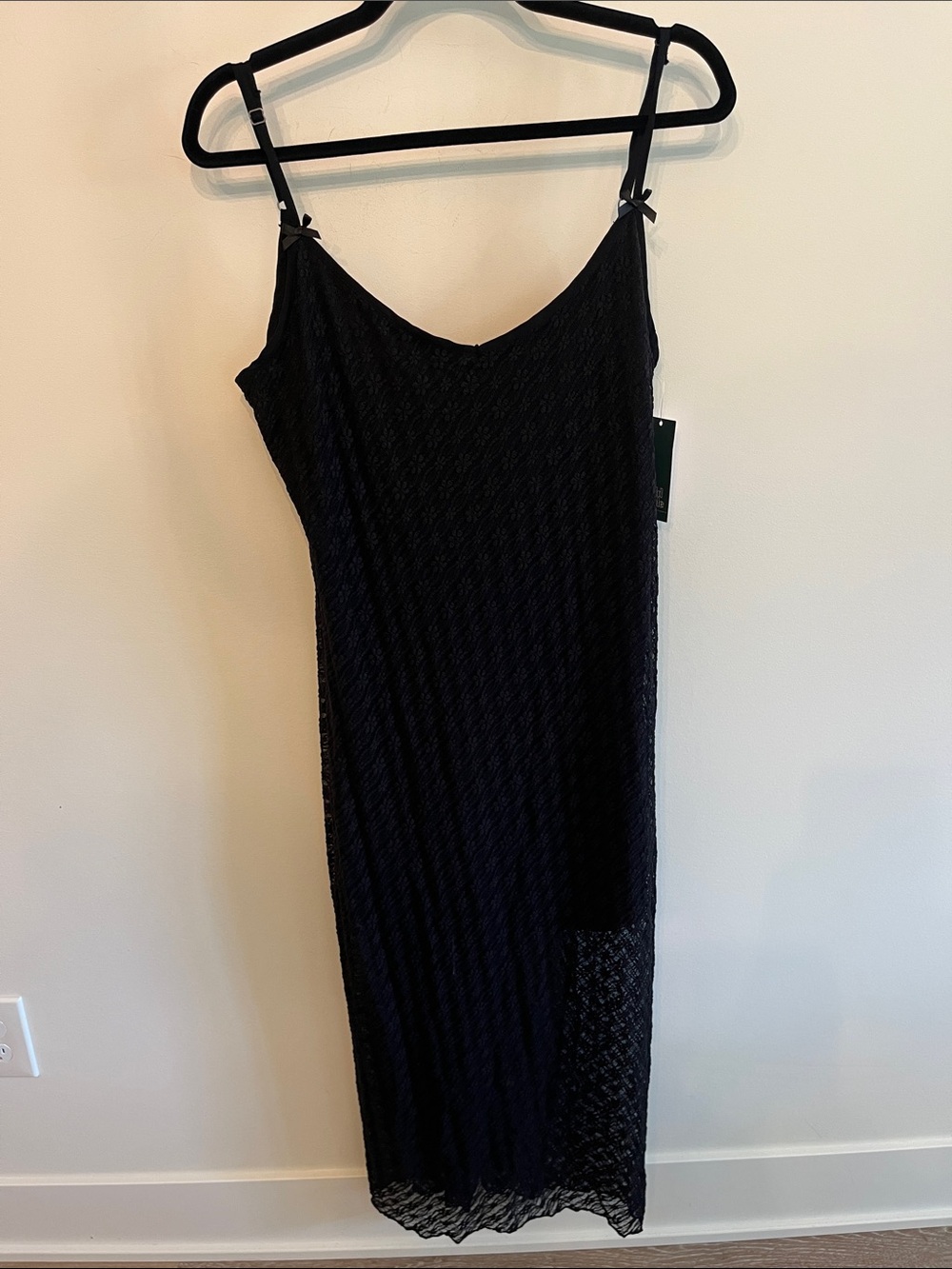 wild fable Black Lace Maxi Slip Dress with Adjustable Spaghetti Straps